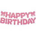 Roze glitter Happy Birthday banner met strikken voor een feestelijke verjaardag decoratie - Strik Happy Birthday Banner / Roze