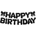Premium zwarte glitter Happy Birthday banner slinger met strikken voor feesten - Strik Happy Birthday Banner / Zwart