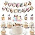 Cute cat themed birthday party decoration set including bunting banner and cake toppers - Cat Set Style B (Banner + Toppers)