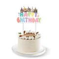Cute cat themed Happy Birthday cake topper with colorful party hat cat icons. - Cat Happy Birthday Large Cake Topper