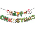 Πολύχρωμο πανό Happy Christmas με σχέδια Άγιου Βασίλη και χιονάνθρωπου - Χριστουγεννιάτικο Πανό Ειδικού Σχήματος