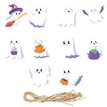 Set of 10 cute cartoon ghost Halloween hanging tags with hemp twine for party decor - Halloween Ghost Hanging Decor / 10 Pieces Pack