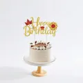 Detailed view of large glittery 'Happy Birthday' Thanksgiving cake topper with fall elements - Thanksgiving Birthday Large Topper (Thanksgiving Birthday Large Topper)