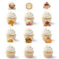 Detailed macro view of nine unique Thanksgiving cupcake toppers with pumpkins and turkeys - Thanksgiving Small Toppers [Set of 9] (Thanksgiving Small Toppers [Set of 9])