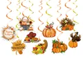 Autumn Thanksgiving party hanging swirl decorations with pumpkin and turkey cutouts - Thanksgiving Spiral (Thanksgiving Spiral) / 9 Pieces Set