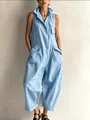 Vista completa di una tuta cargo vintage senza maniche azzurra a gamba larga - Taglia S / Tute intere / Celeste