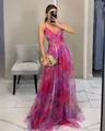 Close-up of vibrant mesh floral slip maxi dress with waist cutout design for party wear - S / Dresses / Rose Red