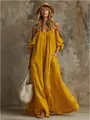 Abito lungo giallo in cotone e lino con spalle scoperte per uno stile da vacanza - Taglia S / Vestiti / Giallo