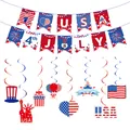 Primer plano de pancarta de USA 4 de julio y decoraciones colgantes en espiral. - Juego de Pancarta y Espirales (Estilo A)