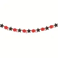 Glinsterende rode afstudeerhoedjes en zwarte sterren slinger voor feest decoratie - Glitter Graduatie Banner (Rode Hoed + Zwarte Ster) / Rood & Zwart