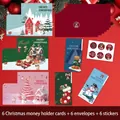 Set di 6 graziose cartoline di Natale per soldi con buste rosse e adesivi festivi - Biglietto di Natale pieghevole Stile B / 6 Biglietti + 6 Buste + 6 Adesivi