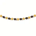Afstudeerfeest slinger banner met gouden glitter sterren en zwarte afstudeerpetten - Glitter Graduatie Banner (Zwarte Hoed + Gele Ster) / Zwart/Goud