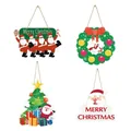 Festive set of four Christmas hanging decorations featuring Santa Claus and wreath designs - Christmas Door Hanging / 4 Pieces/Pack