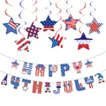 Festliches Deko-Set zum 4. Juli mit Happy 4th July Banner und hängenden Sternenspiralen - Unabhängigkeitstag Stil C (Banner + Sternen-Spiralen-Kombination)