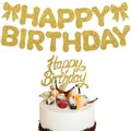 Gouden glitter Happy Birthday banner set inclusief bijpassende decoratieve taarttopper - Banner en Topper Set / Goud