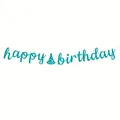 Glinsterende groenblauwe Happy Birthday banner met feesthoedje voor verjaardag - Happy Birthday Banner / Blauw