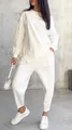 Elegant white casual long sleeve sweatshirt set with asymmetrical hem design for women - S / Top And Bottom / White