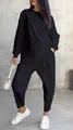 Detail of black women's two-piece casual sweatshirt set with irregular hem - S / Top And Bottom / Black