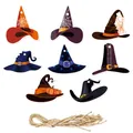 Halloween witch hat decorative hanging tags set including 8 designs and natural twine - Halloween Hat Hanging Decor / Set of 8