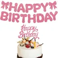 Roze glitter Happy Birthday slinger en bijpassende taarttopper set voor verjaardag - Banner en Topper Set / Roze