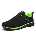 Breathable fly-knit athletic men's running shoes in black and lime green finish - 38 / Black Green