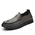Men's premium hand-stitched slip-on casual loafers in textured dark gray leather. - 38 / Slip-on / Gray