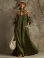 Abito lungo verde oliva con spalle scoperte per uno stile vacanziero - Verde militare
