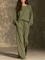 Casual λαδί σετ δύο τεμαχίων με φαρδιά μπλούζα και μια μακριά φούστα με άνοιγμα - S / Τοπ Και Παντελόνι / Πράσινο του Στρατού