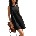 Summer solid color cotton linen sleeveless mini dress for women with round neck design - S / Dresses / Black