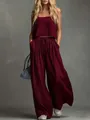 Set due pezzi in cotone e lino bordeaux con canotta e pantaloni a gamba larga. - Borgogna
