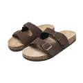 Classic dark brown double buckle slide sandals with comfortable cork footbed for summer - 36 / Brown