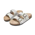 Classic light grey double-strap cork sandals with adjustable bronze metal buckles - 36 / Grey/White