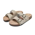 Classic beige cork slide sandals with double adjustable metal buckles for summer - 36 / Khaki