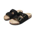 Classic black double strap sandals with metallic buckles and comfortable cork footbed. - 36 / Black