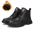 Heren vintage zwarte leren Martin boots met dikke warme winter fleece voering ontwerp - 38 / Met Fleece Gevoerde Stijl (22090) / Zwart