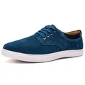 Baskets décontractées en daim bleu pour hommes avec semelle en caoutchouc blanche - Bleu