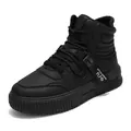 Scarpe da skate alte premium completamente nere con suola in gomma e etichetta laterale - 35 / Nero