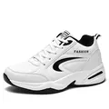 Men's white low-top winter athletic running sneaker with black accents and thick sole - 39 / White