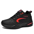 Black and red men's low-top winter running shoes with warm velvet lining and thick sole. - 39 / Black Red