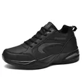 Men's outdoor low-top running shoes in solid black finish with textured synthetic leather - 39 / Black and Gray