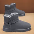 Classic grey outdoor snow boots with thick faux fur lining and decorative side buckle strap - 36 / Gray (LT-8506)