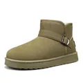 Olive green winter snow boots for couples with warm fleece lining and buckle strap - 36 / Green (LT-8506)