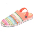 Unisex breathable mesh beach clogs with vibrant rainbow stripes and orange heel strap - 38 / Rainbow Stripe Woven (ZJW-076 Orange Women's) / Orange