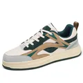 Trendy low-top thick-soled sneaker featuring green and cream patchwork leather design - 39 / Beige Green (JF-3365)