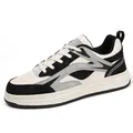 Casual thick-sole low-top sneaker for men in stylish black and cream color block design - 46 / Beige Black (JF-3365)