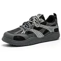 Men's retro wide-fit sports sneaker in grey and black with thick non-slip outdoor sole - 39 / Gray