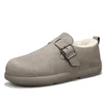 Men's stylish grey winter slip-on shoes with thick sole and warm white fleece lining - 39 / Birkenstock Style Cotton Shoes (BW23) / Chestnut