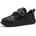 Retro all-black men's casual sneakers with wide toe and thick anti-slip sole for hiking - 39 / Black
