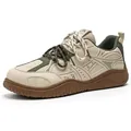 Retro men's sneakers in beige and olive green with a wide toe box and thick sole. - 39 / Beige and Green