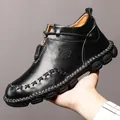 Men's black leather high-top Martin boots with chunky sole and hand-stitched detail - 38 / Black (865)